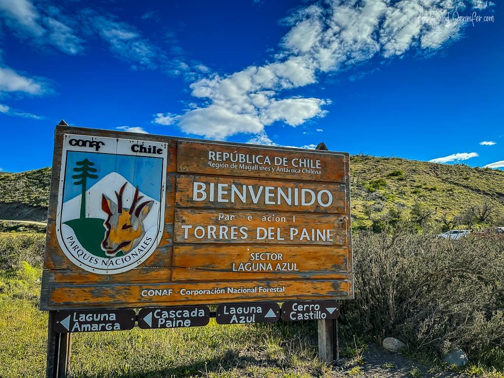 Welcome sign at Torres del Paine National Park