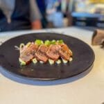 Seared tuna slices with black sesame seeds