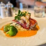 Lobster tail with risotto and orange sauce