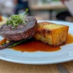 Gourmet steak with root vegetables and sauce