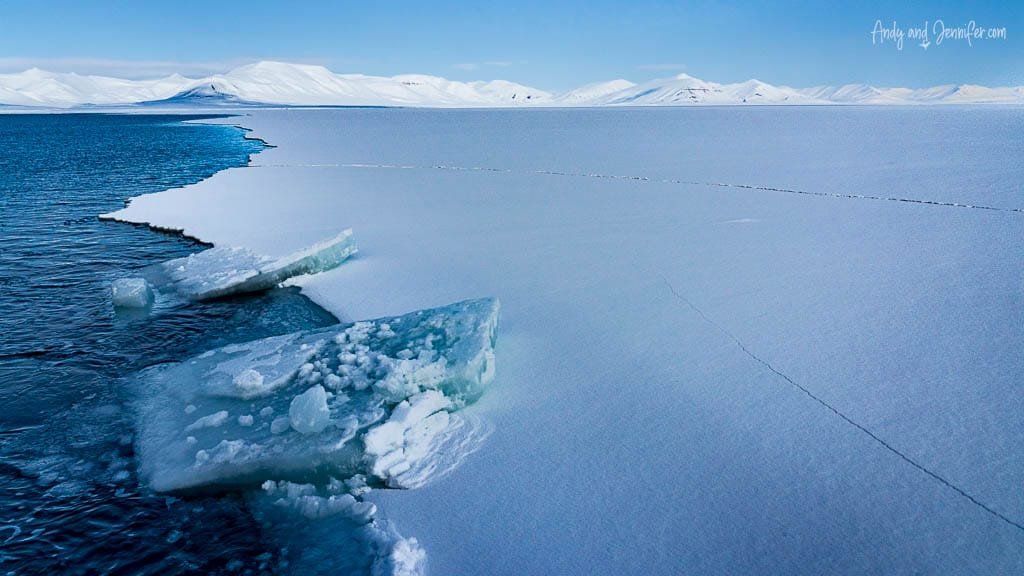 Broken ice slabs on Arctic sea edge