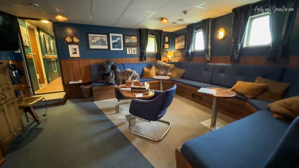 Cozy lounge on Arctic expedition vessel