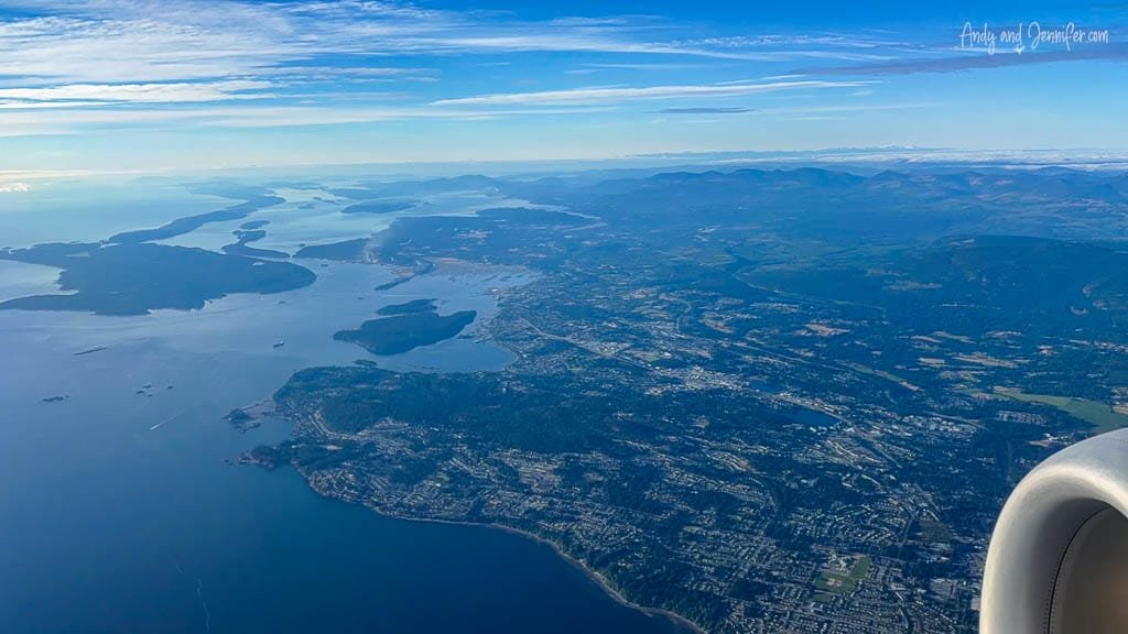 Aerial view of Vancouver Island and coastal landscape