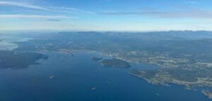 Aerial view of Vancouver Island and coastal landscape