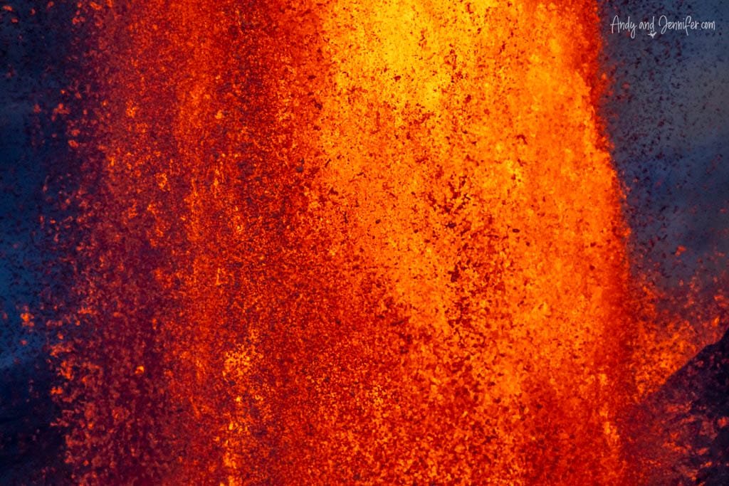 Fiery close-up of erupting lava fountain