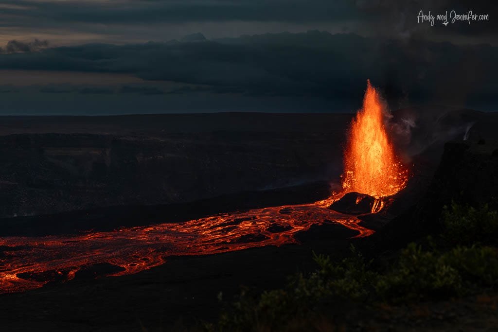 Wide view of Kīlauea eruption and lava river