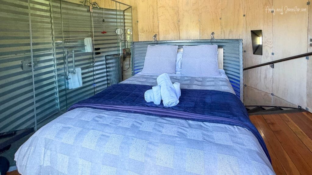 Interior bedroom inside a converted grain silo at Silostay accommodation