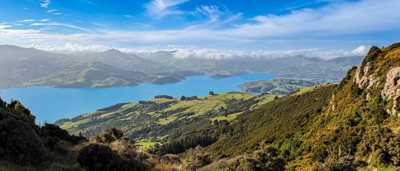 View over Akaroa Harbour from Banks Peninsula, New Zealand