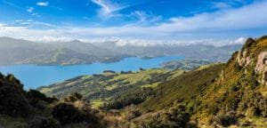 View over Akaroa Harbour from Banks Peninsula, New Zealand