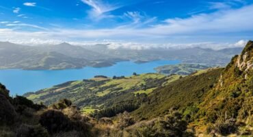 View over Akaroa Harbour from Banks Peninsula, New Zealand