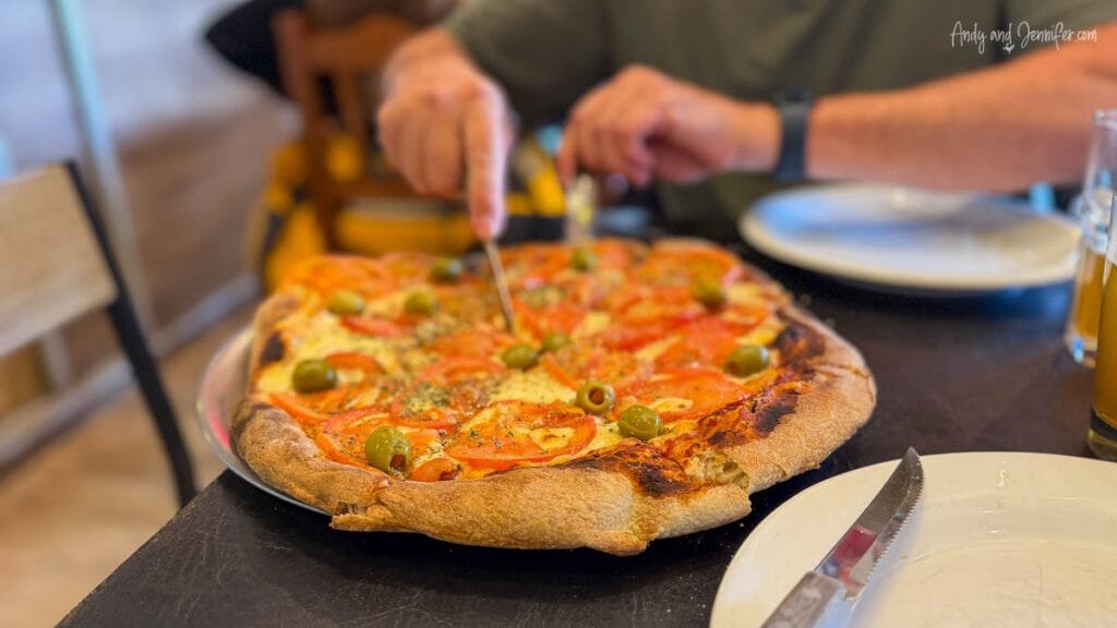 Pizza served at restaurant in Ushuaia, Argentina