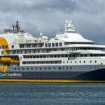 Quark Ultramarine polar expedition ship at port in Ushuaia, gateway to Antarctica