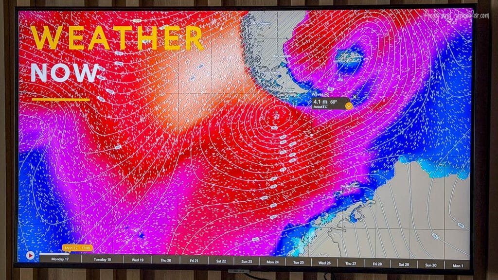 Weather map showing storm system in Drake Passage during Antarctica expedition