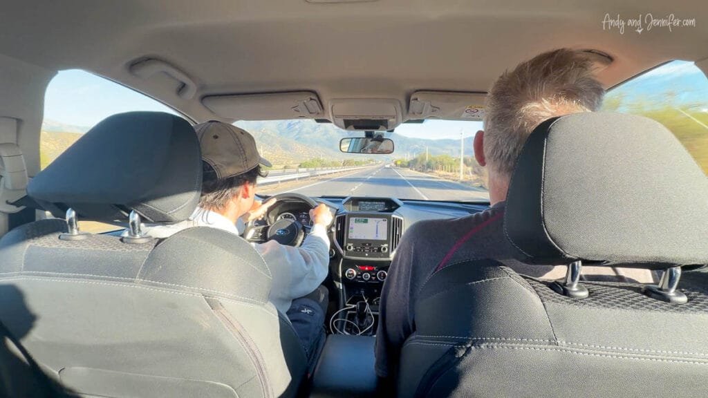 View from back seat during private tour drive near Santiago, Chile