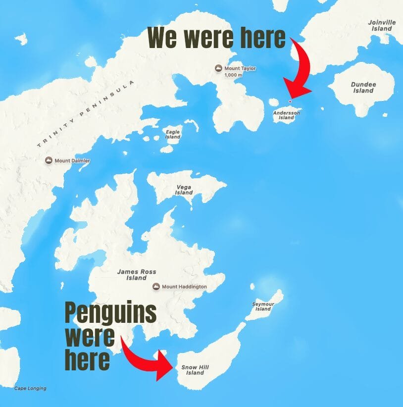 Map showing expedition route with Snow Hill location