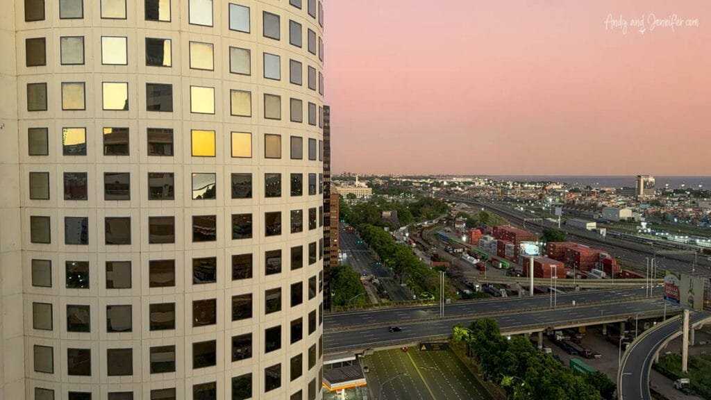 View over Buenos Aires city at sunrise from Hotel Emperador