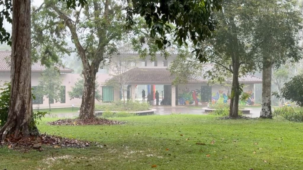 Heavy tropical rain at the Summit Botanical Garden in Panama