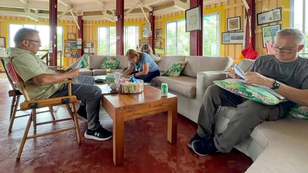 Guests completing the daily species count at Canopy Tower Panama between birding outings in Soberanía National Park