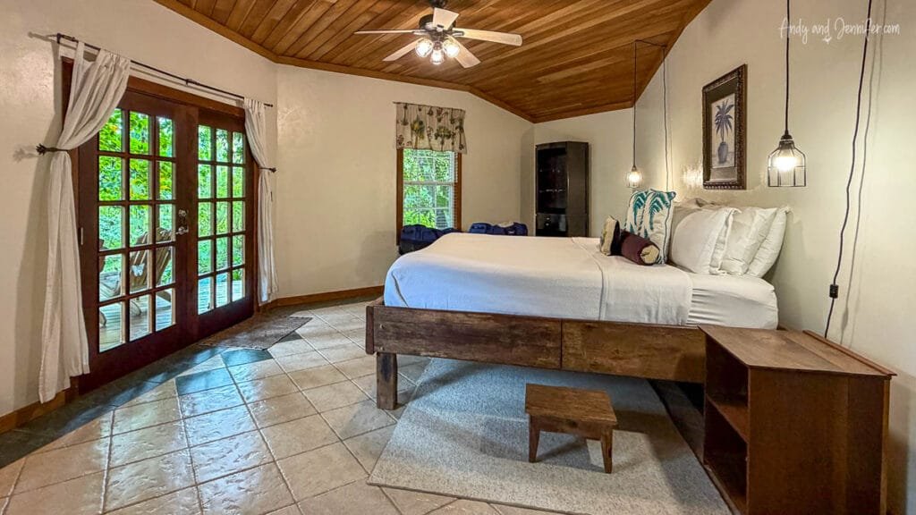 Interior of a private rainforest cabin at Tranquilo Bay Eco Adventure Lodge in Bocas del Toro, Panama.