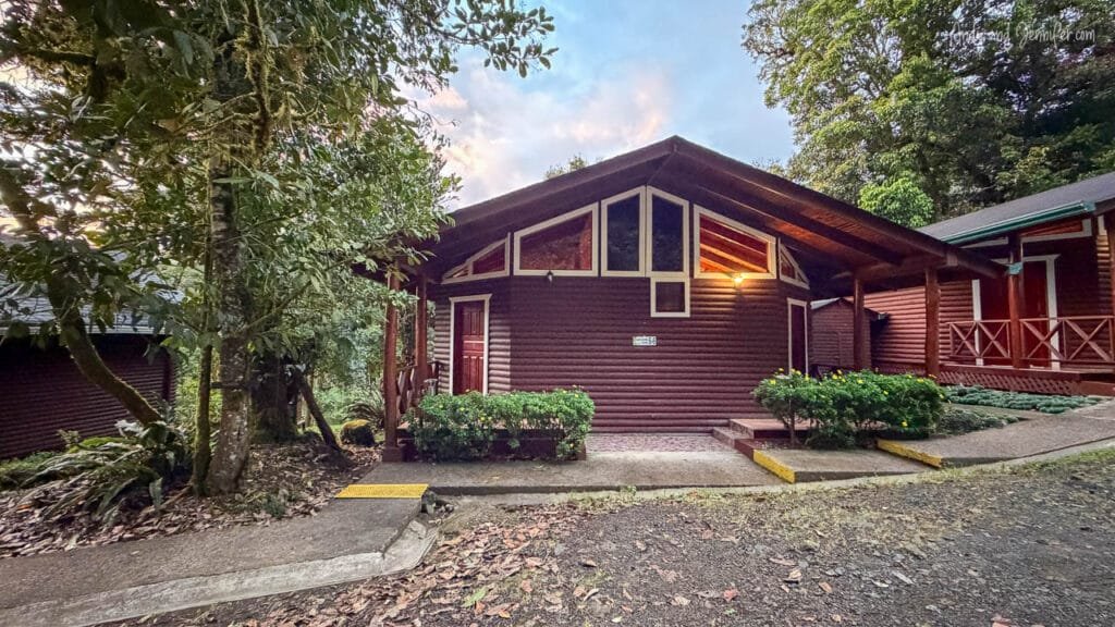 Exterior of our cabin at Sueños del Bosque Lodge, surrounded by cloud forest in Costa Rica, where we stayed while exploring the nearby highland birding hotspots.