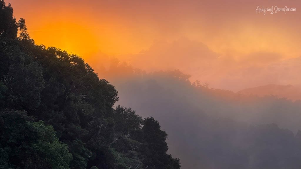 Sunrise over the cloud forest at Mirador de Quetzales on Cerro de la Muerte, Costa Rica.