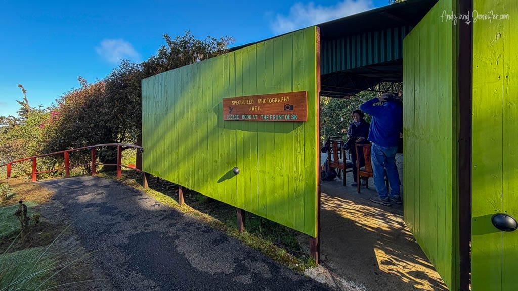 Specialized bird photography area at Paraíso Quetzales in the Savegre Valley, Costa Rica, designed for hummingbird flash photography.