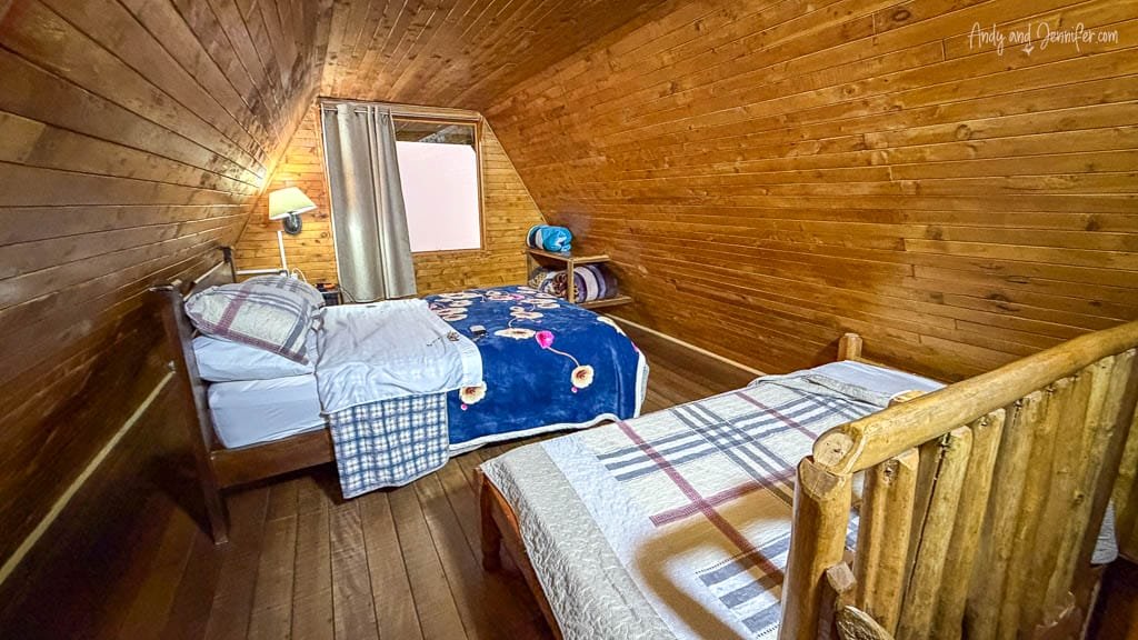 Upper bedroom in Cabin #2 at Mirador de Quetzales on Cerro de la Muerte, Costa Rica.