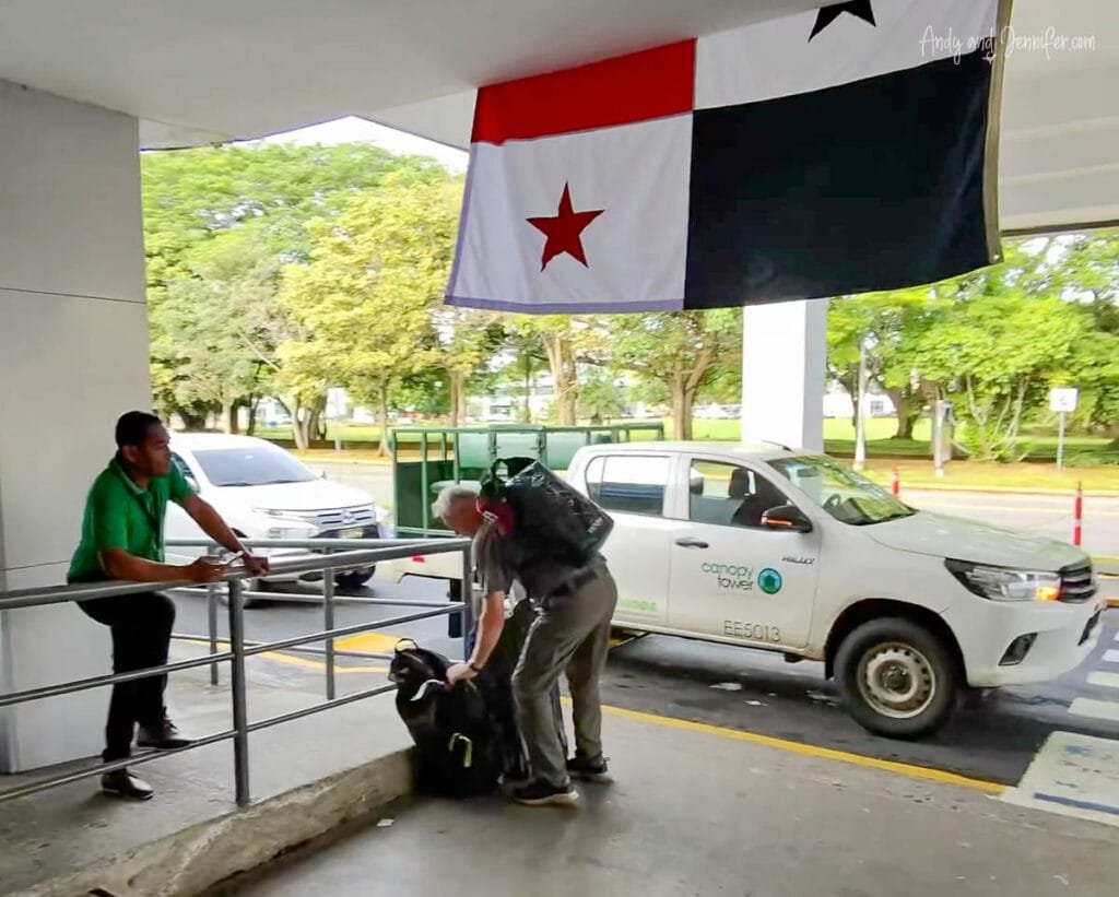 Canopy Tower guests loading luggage at Albrook Airport in Panama City before departing for the rainforest lodge.