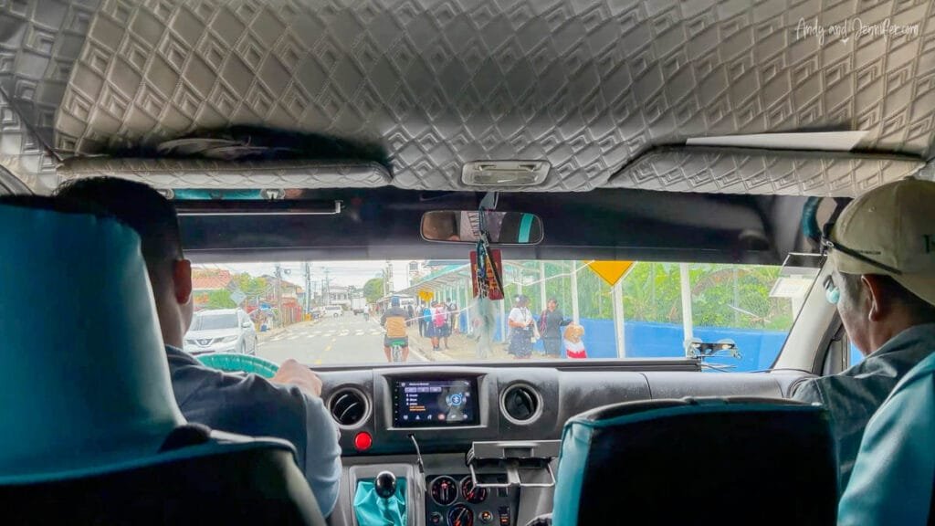 Driving through the streets of Bocas del Toro after arriving on Isla Colón in Panama.
