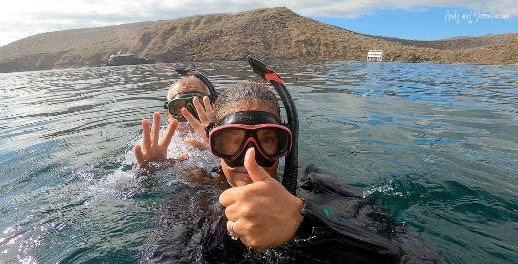 Andy and Jennifer snorkelling at Tagus Cove on Isabela Island, Galápagos.