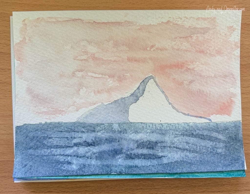 Watercolour painting of an iceberg at sea created during an art workshop aboard Silver Wind.