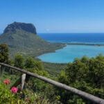 Le Morne Brabant overlooking the turquoise Indian Ocean and lagoon in southwest Mauritius.